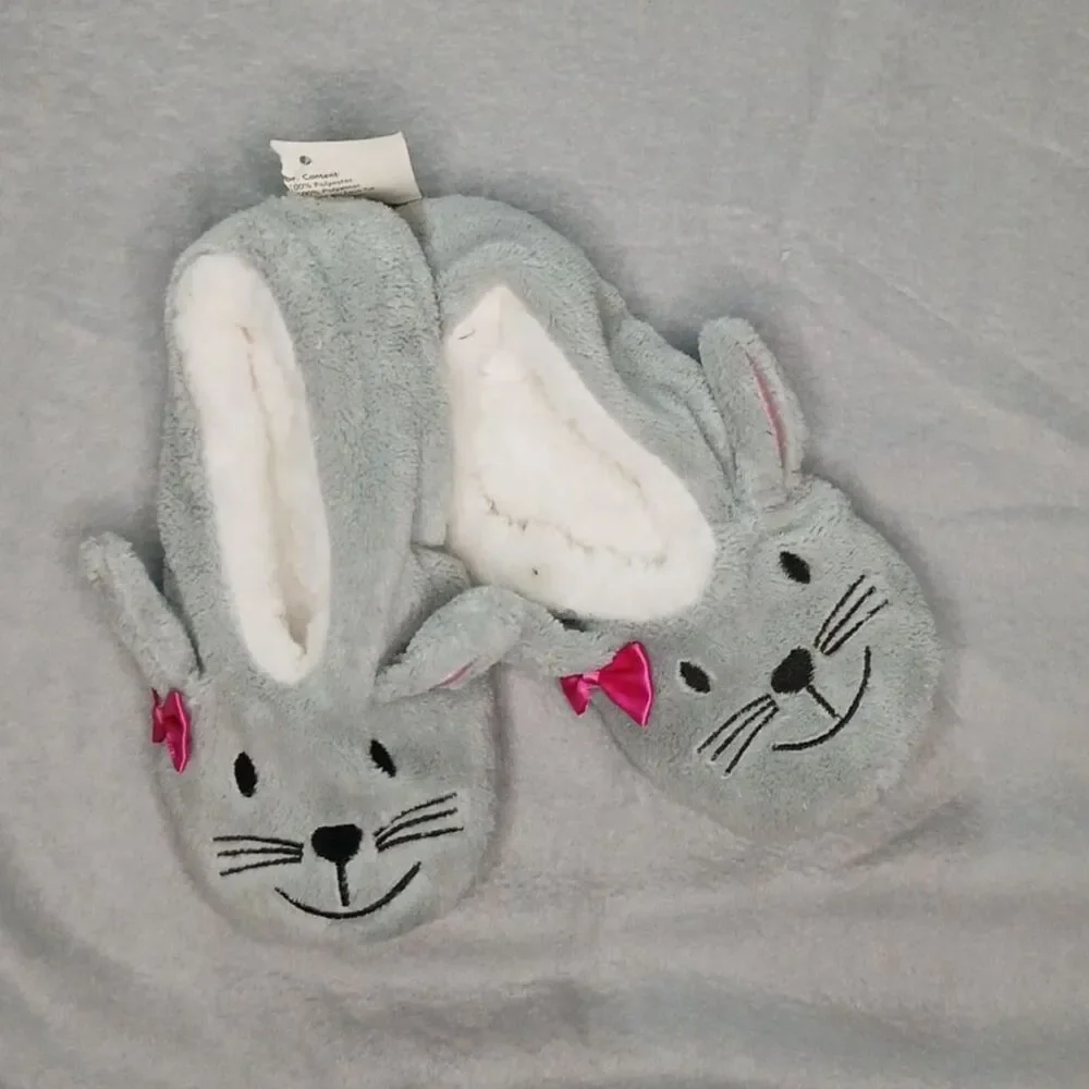 Bunny Sherpa Lined Gripper Slippers Non-Slip Warm Fuzzy Fur NWT Girls sz: 7-3